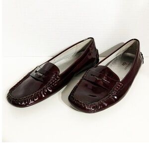 AK Anne Klein Flex iflex Grefty Faux Patent Leather Penny Loafers Deep Burgundy